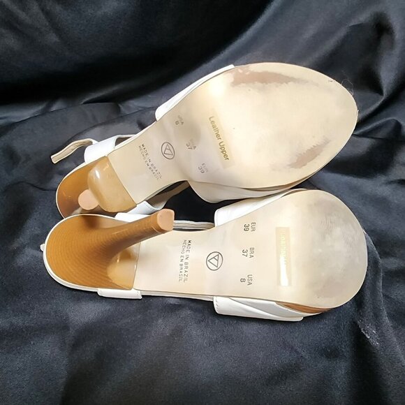 Vintage Cathy Jean White Leather Strappy Heels Size 8 | 5 Inch High Heel Sandals - Picture 6 of 9